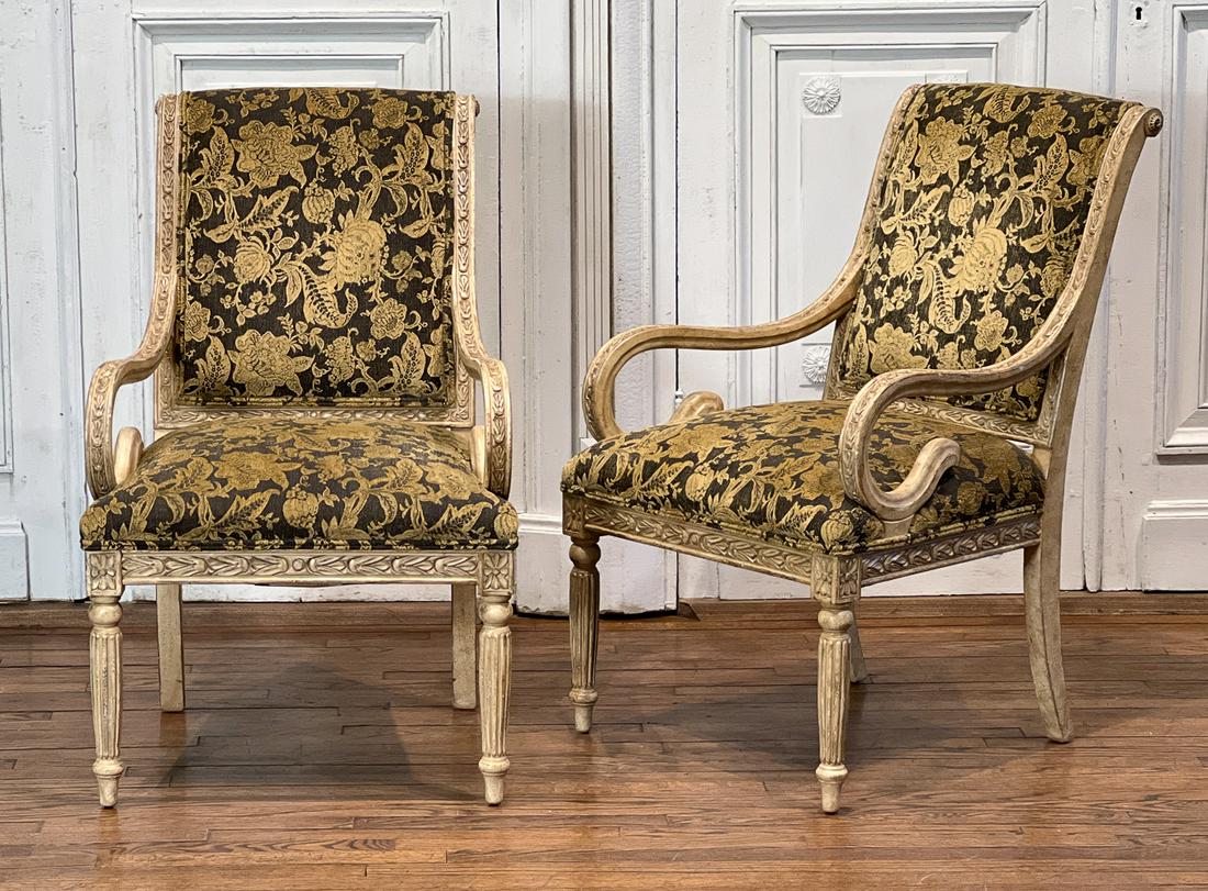 Pair Regency Style Cream Paint Armchairs (1 of 11)