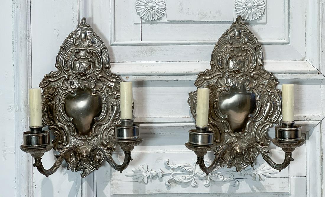 Pair Rococo Style Nickel Plated Sconces (1 of 6)