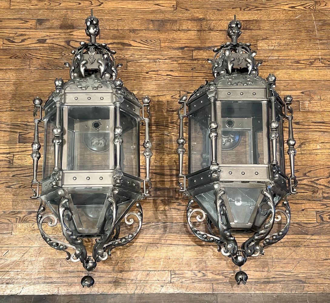 Large Pair Gothic Style Metal Gaslight Lanterns (1 of 11)