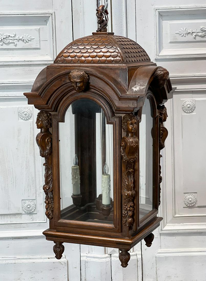 Large Carved Walnut Lantern (1 of 11)