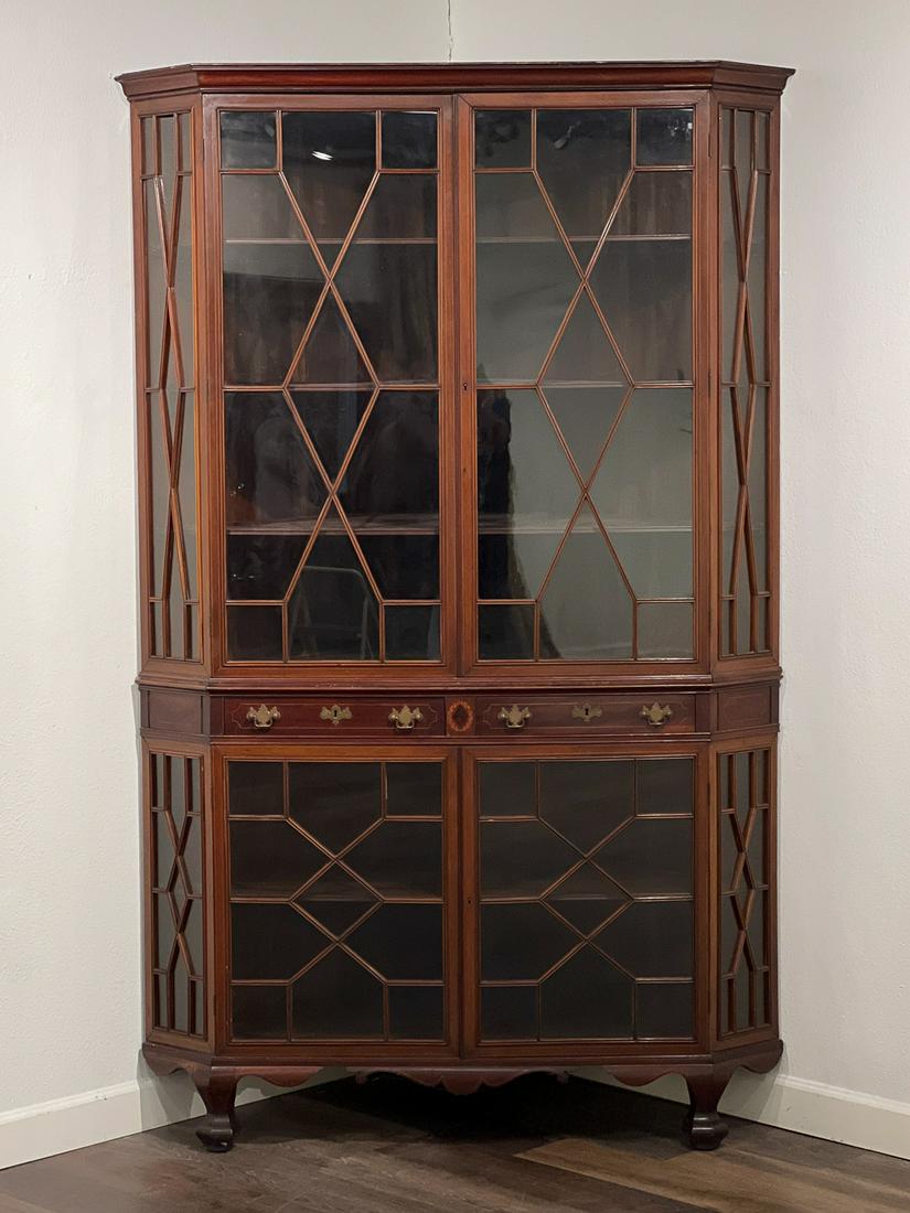 George III Style Inlaid Mahogany Corner Cabinet (1 of 13)