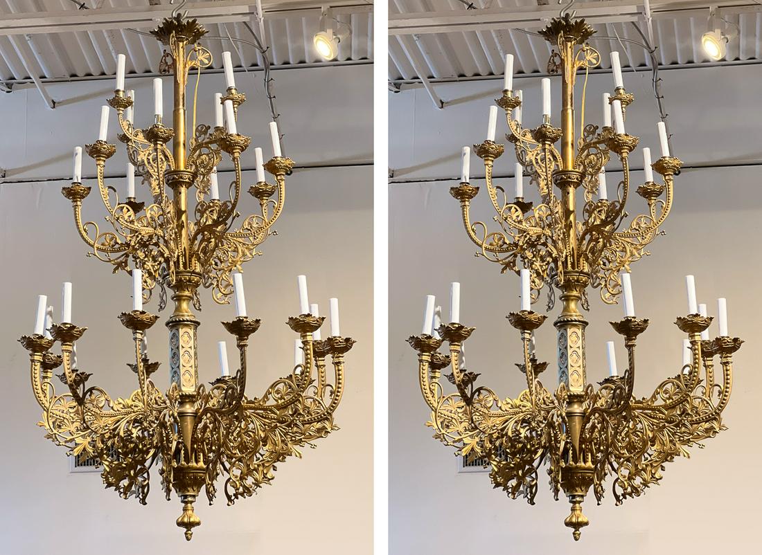 Pair Large Gothic Style Gilt Bronze Chandelier (1 of 18)