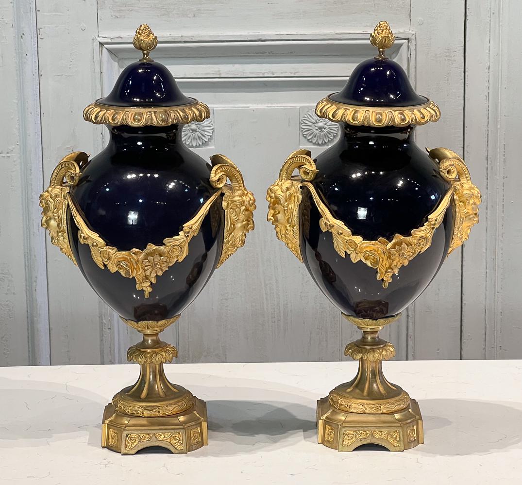 Louis XVI Style Gilt Bronze Lidded Enameled Urns (1 of 13)