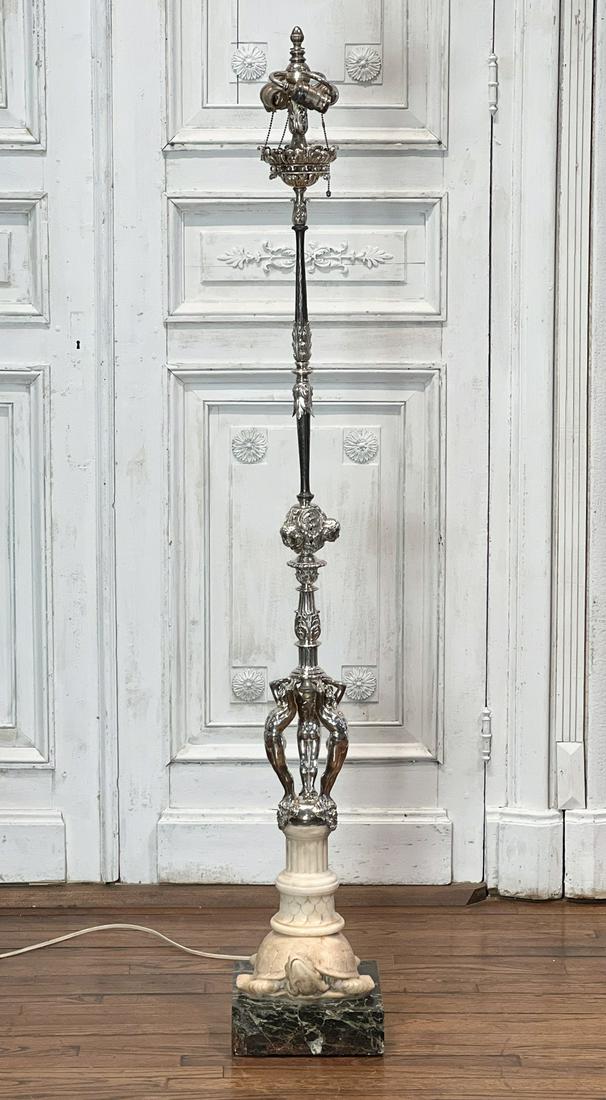 Beaux Arts Silvered Bronze Torchere Floor Lamp (1 of 17)