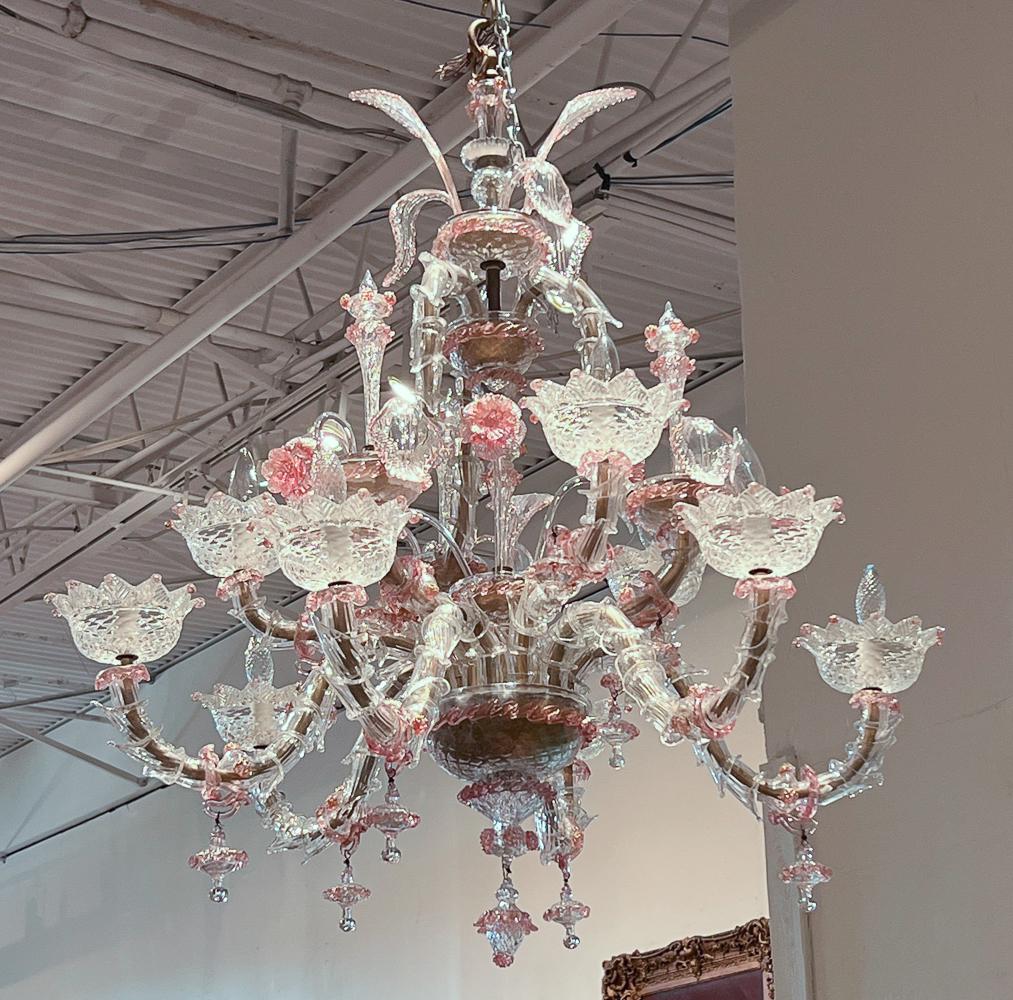 Venetian Pink And Clear Glass Chandelier (1 of 10)