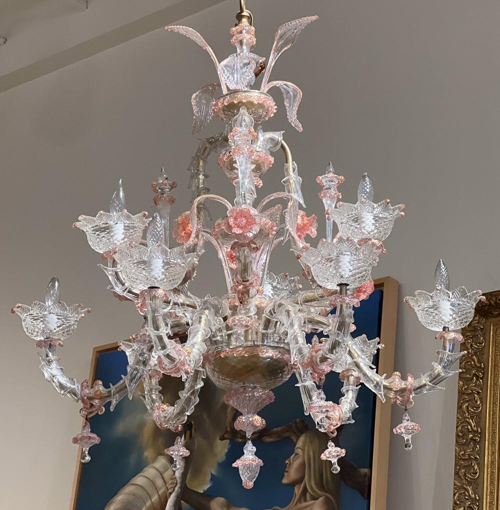 Venetian Pink And Clear Glass Chandelier (1 of 8)