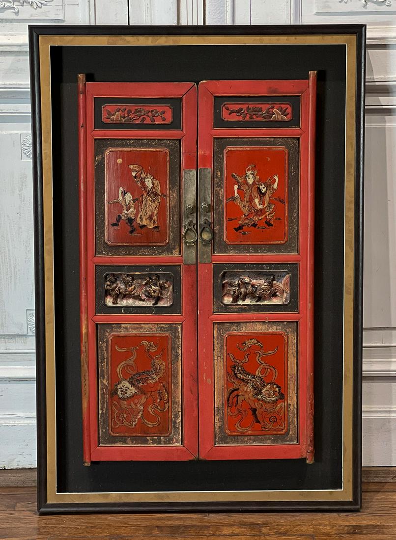 Pair Antique Red Lacquer Doors In Frame (1 of 10)