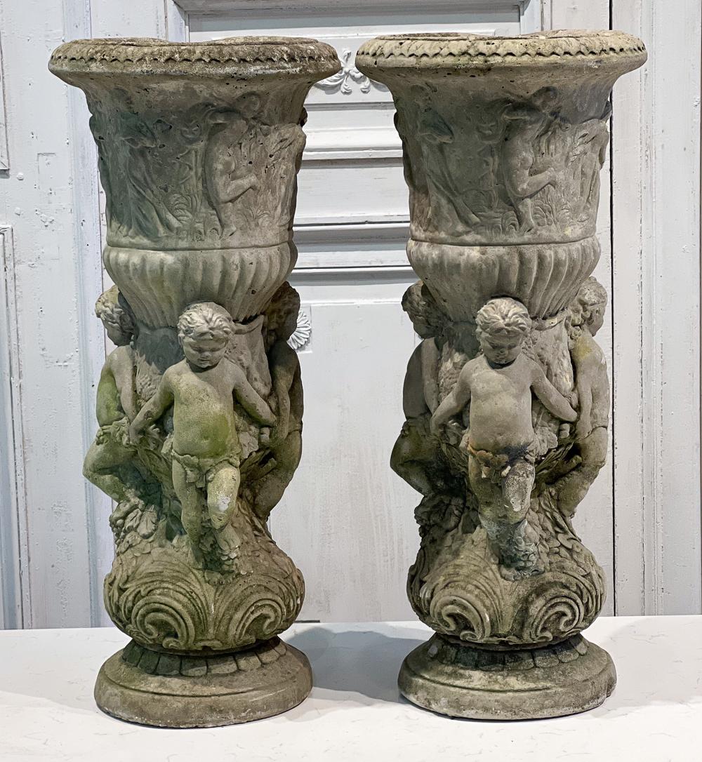Pair Antique Cast Stone Garden Urns (1 of 12)