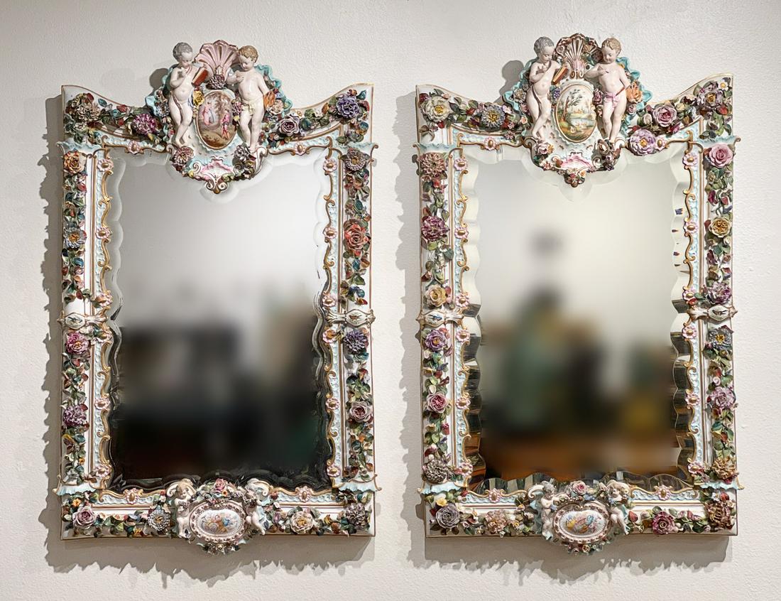 Pair Large Meissen Porcelain Mirrors (1 of 20)