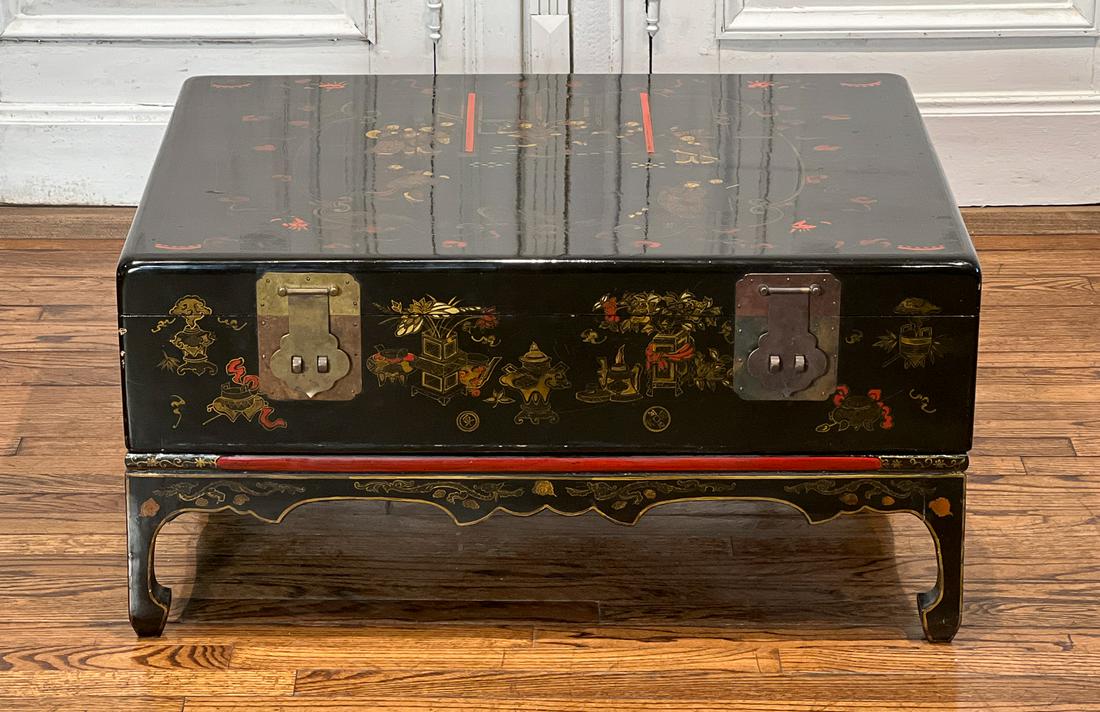 Chinese Black Lacquer Chest On Stand (1 of 12)