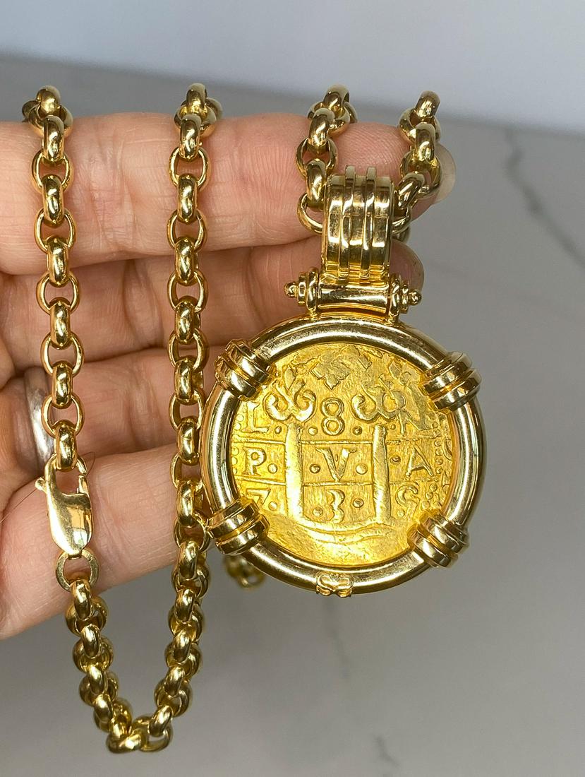 Italian Gold Chain And Bezel And Spanish Coin (1 of 4)