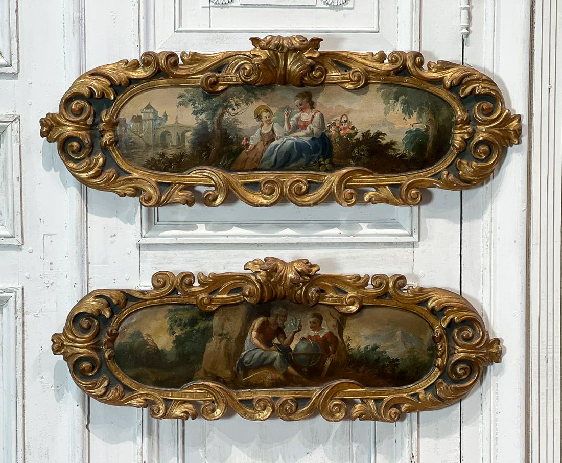 Pair Rococo Style Cartouche Applique Paintings (1 of 13)