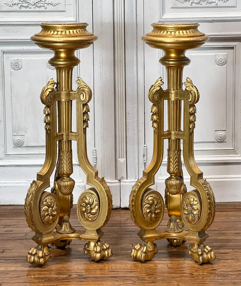 Pair Beaux Arts Giltwood Pedestals (1 of 10)