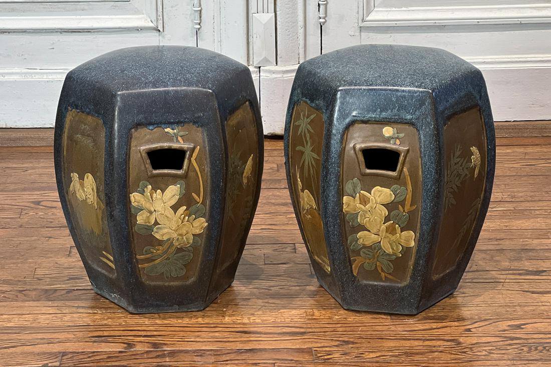 Pair Art Deco Glazed Earthenware Garden Stools (1 of 11)