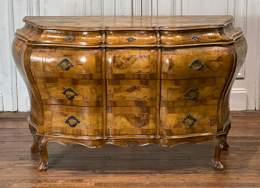 Italian Rococo Style Walnut Bombe Commode Chest (1 of 11)