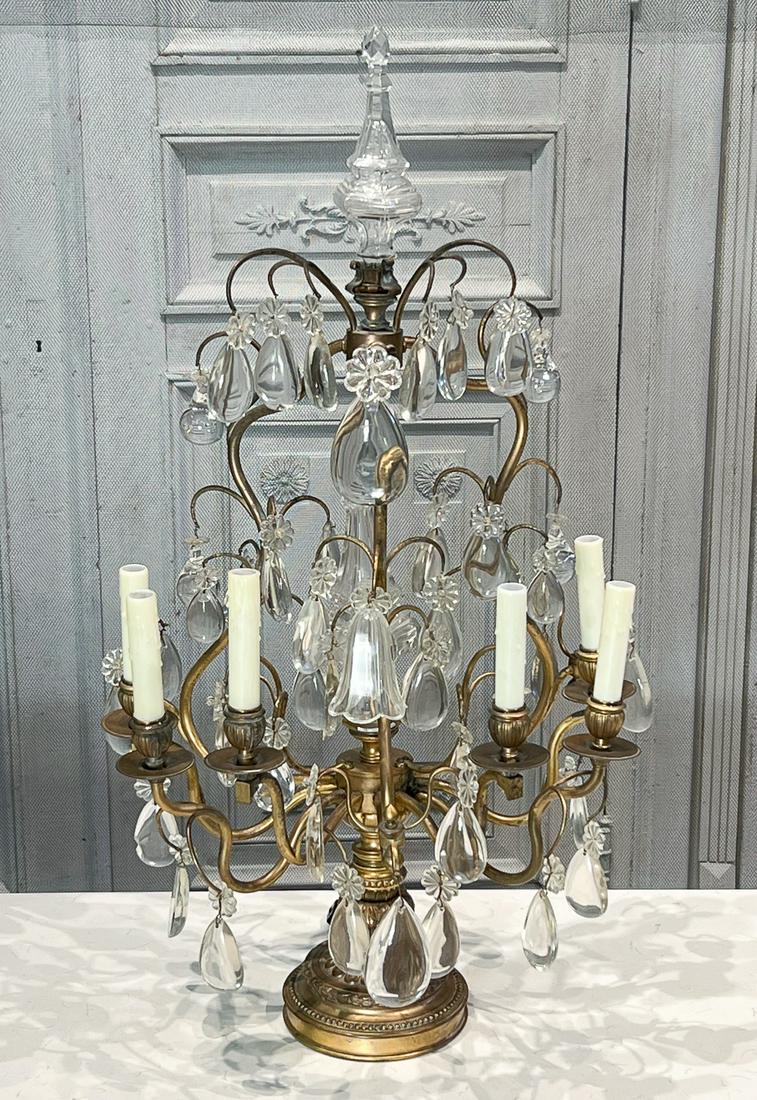 Large Gilt Bronze Crystal Candelabra Lamp (1 of 14)