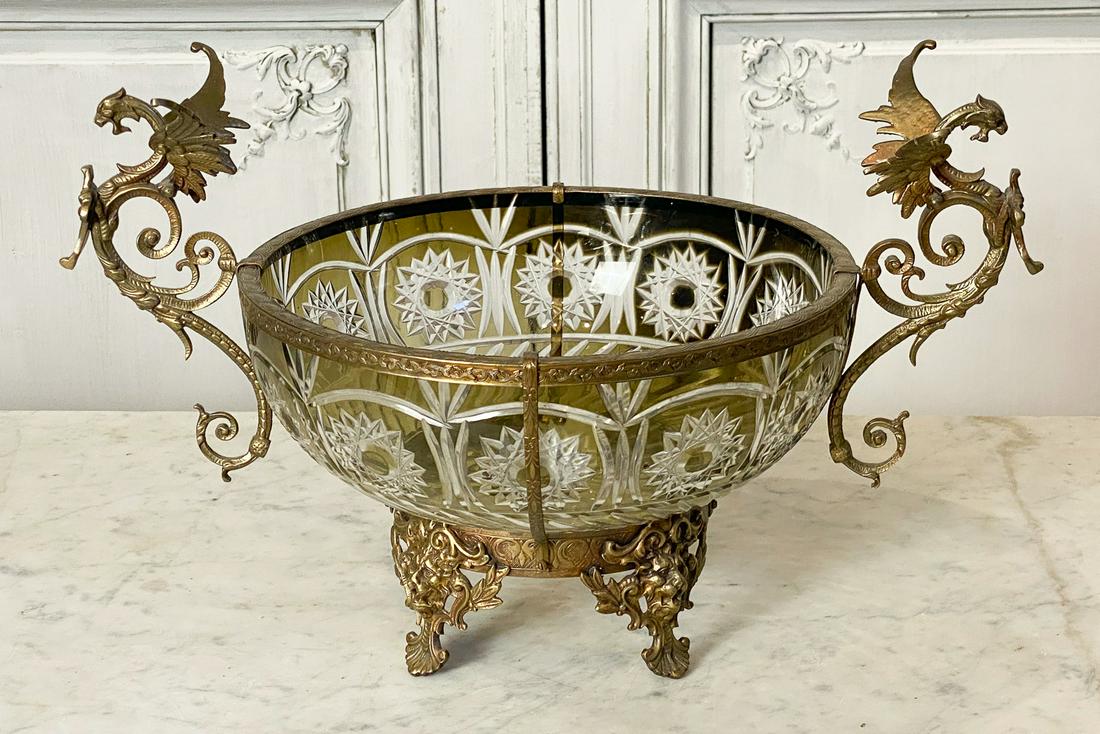 Gothic Style Bronze And Cut Glass Center Bowl (1 of 5)
