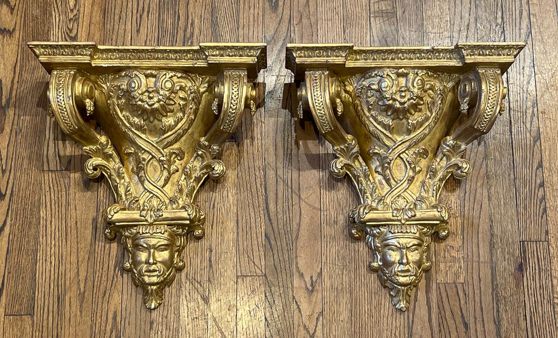 Pair Italian Giltwood Bracket Shelves (1 of 9)