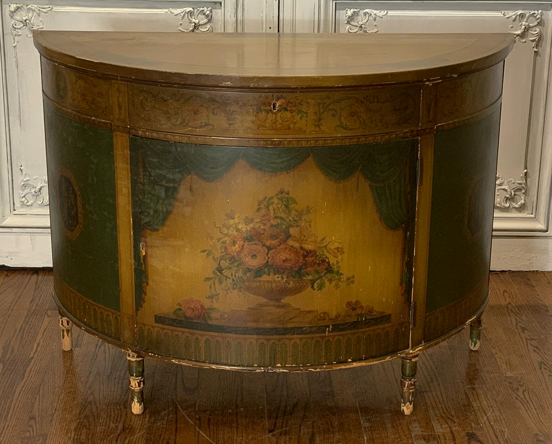 Antique Hand Painted Demilune Cabinet (1 of 14)