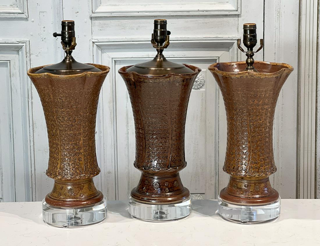 Three Modern Earthenware Vase Table Lamps (1 of 9)