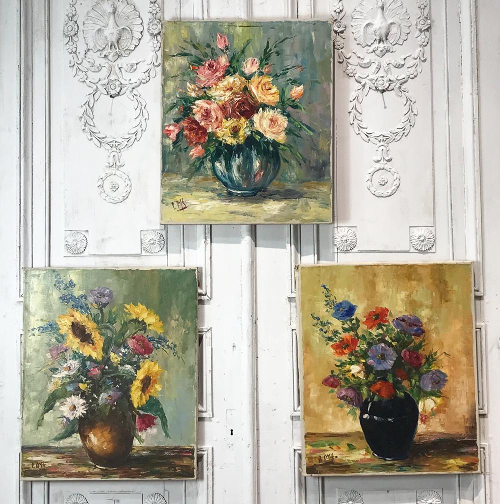 Three Flower Still Life Oil On Canvas Paintings (1 of 8)