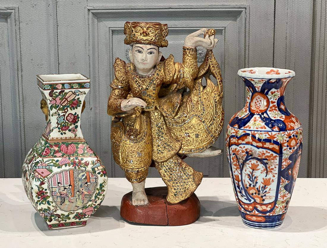 Asian Wood Dancer And Two Porcelain Vases (1 of 12)