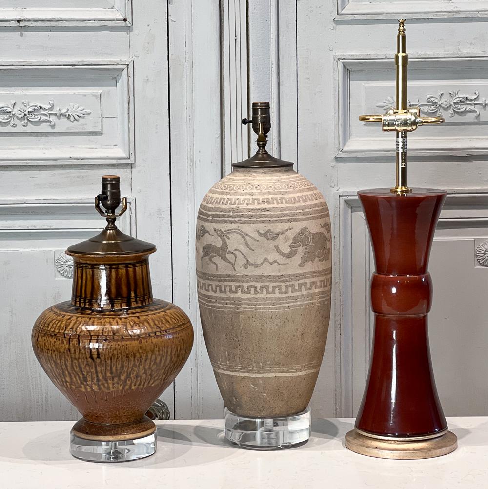 Three Asian Earthenware Table Lamps (1 of 8)