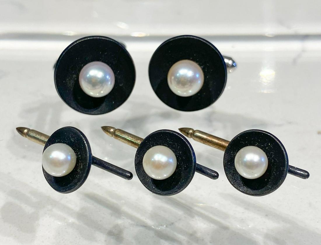 14k Gold And Pearl 5 Piece Men's Dressing Set (1 of 2)