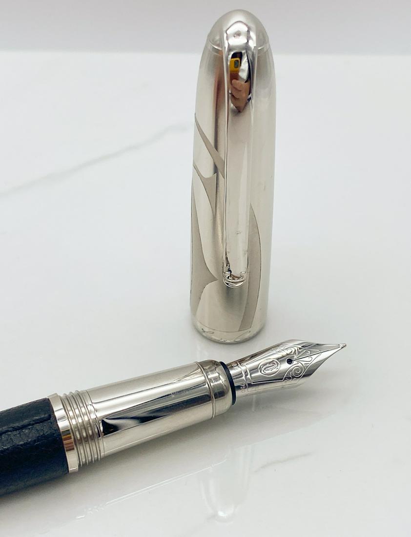 Cartier Louis Logo Leather Writing Instrument: Limited Edition Fountain Pen, Number 35 Of 1837. Tiger Eye Cabochon. See Photos For Microscratches, And Signs Of Wear And Use.