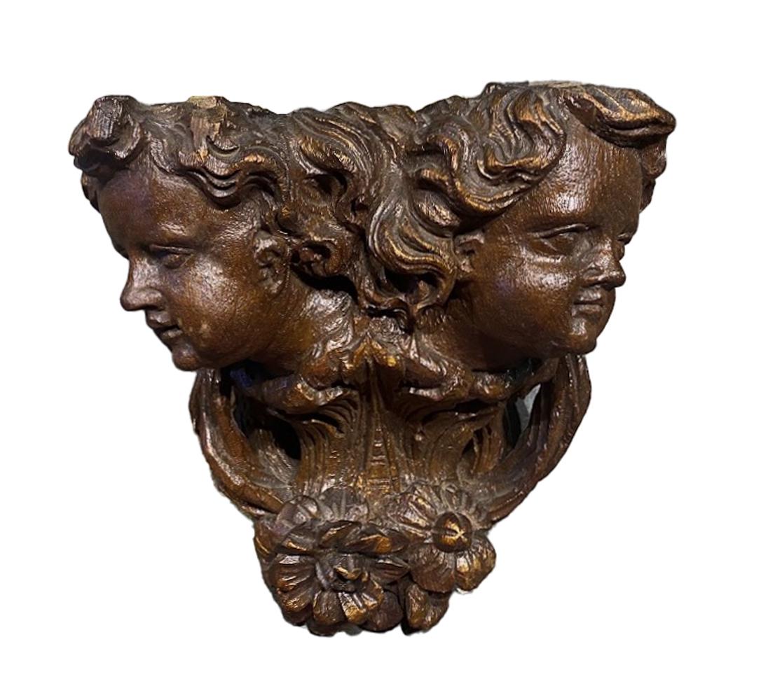 Carved Walnut Putti Bracket Shelf (1 of 5)