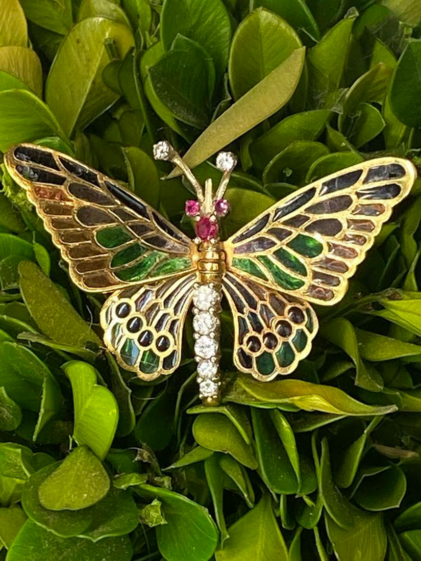 Gold, Diamond, Enamel Butterfly Brooch (1 of 4)