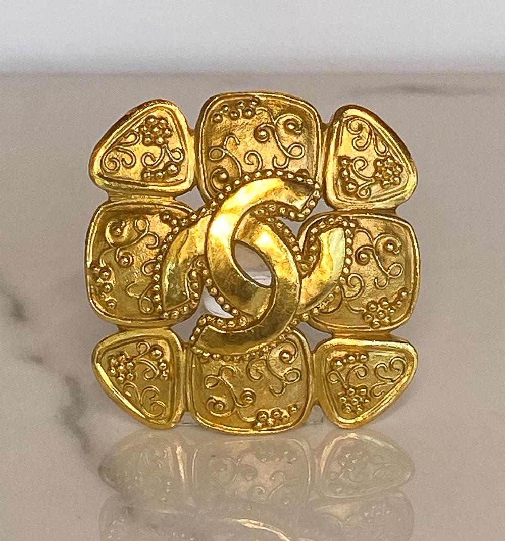 Chanel Goldtone Brooch: Marked Chanel 96 A, Approximately 1 7/8 x 1 7/8. Very Little Evidence Of Wear.