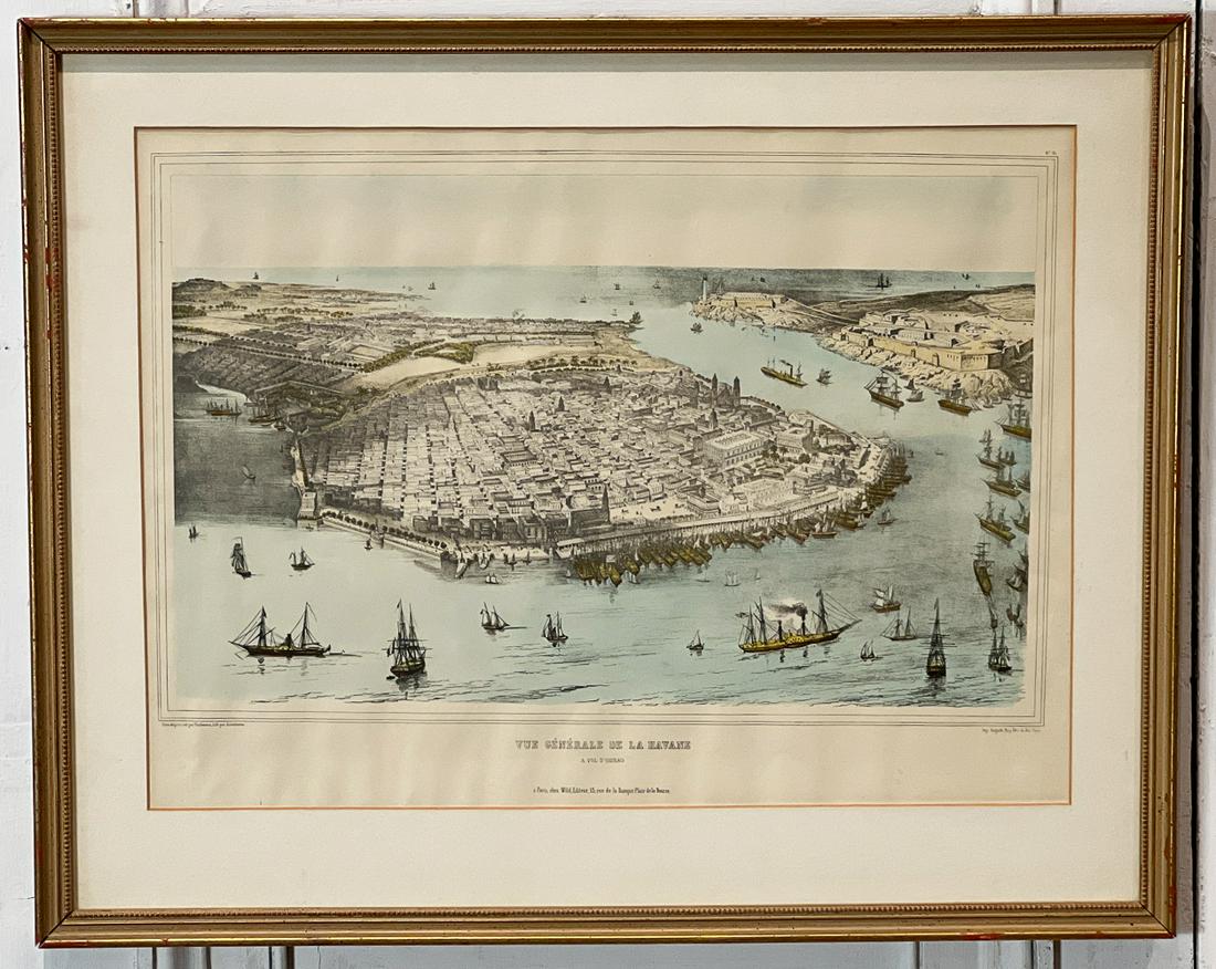 John Bachman, American, 1814-1896: Havana Cuba View, Vue Generale De La Havane, Hand Colored Lithograph On Paper, Sight 16.5 x 22.5 Inches, Later Mat And Frame 22.5 x 28 x .75 Inches, Light Toning And Ripple To Paper, Possible Mat Burn
