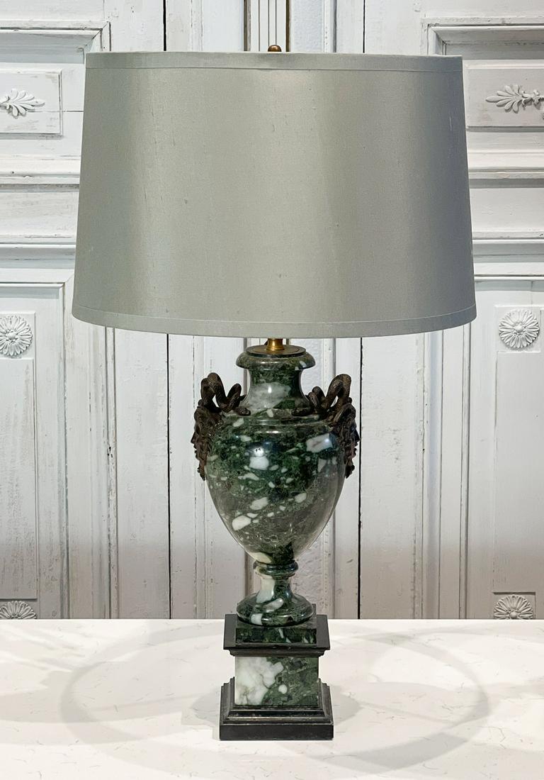 French Bronze And Verte Marble Table Lamp (1 of 8)