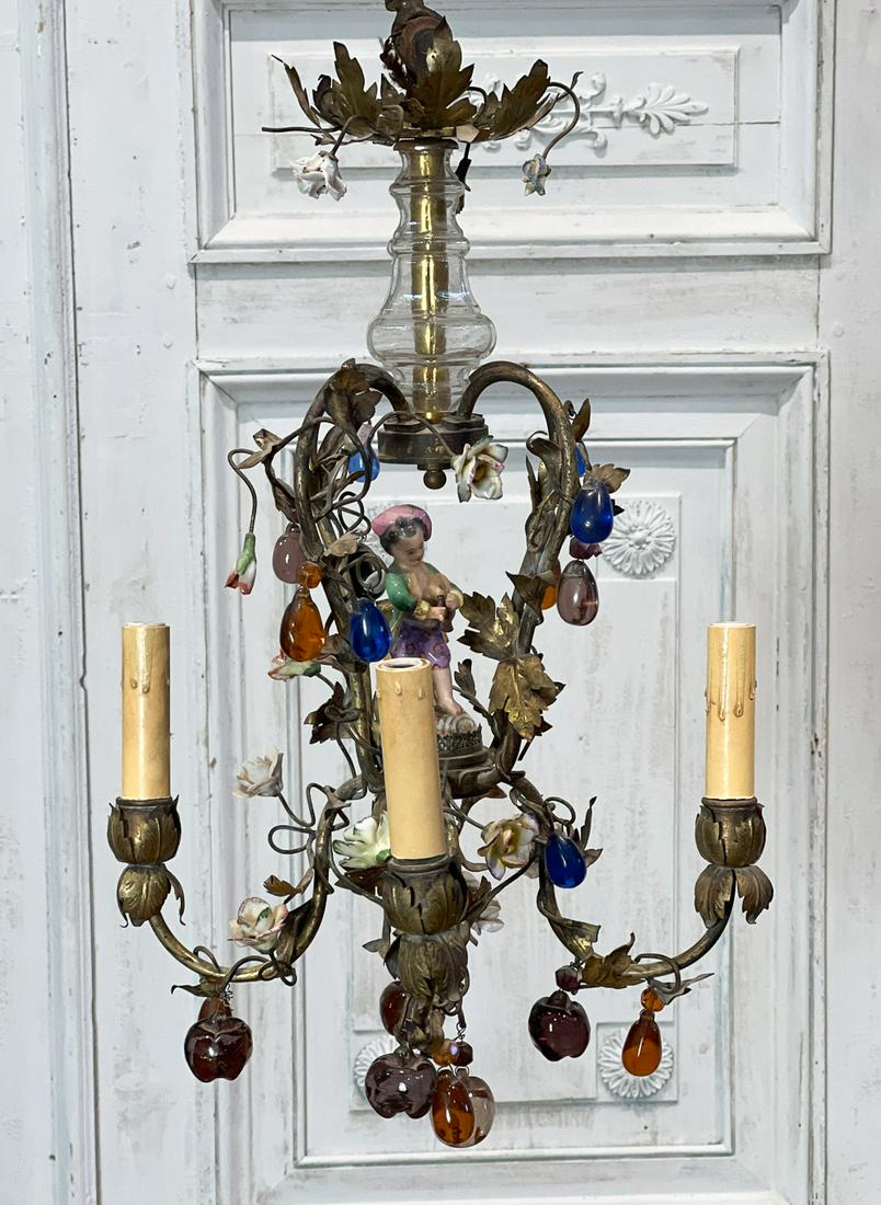 Small Porcelain And Glass Mounted Chandelier (1 of 12)