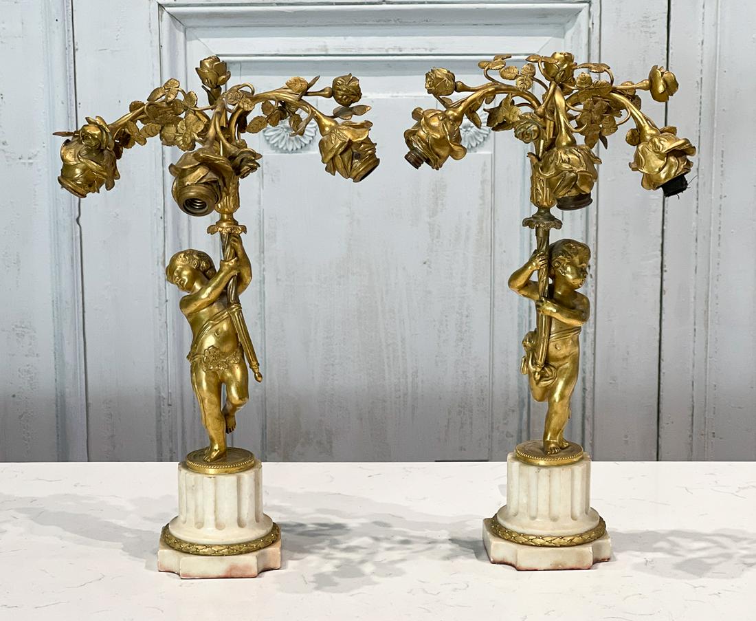 Pair French Bronze And Marble Boudoir Lamps (1 of 10)