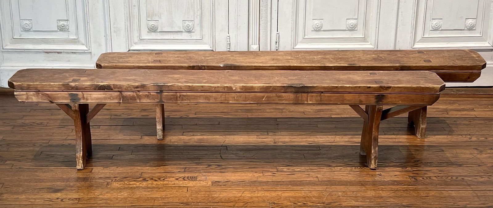 Pair Country Pine Benches (1 of 9)
