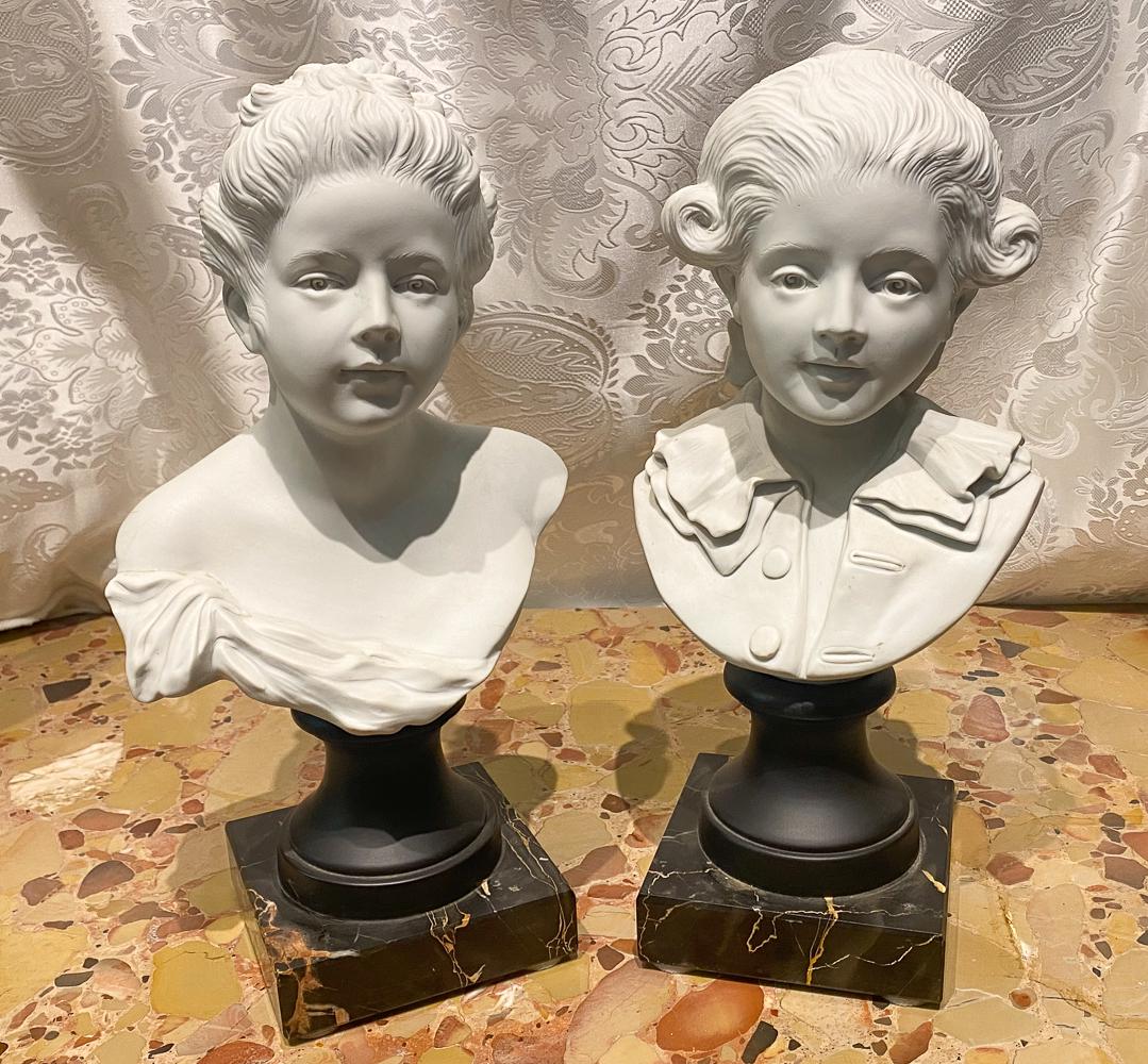 Pair Bisque Porcelain Busts Of Children (1 of 4)