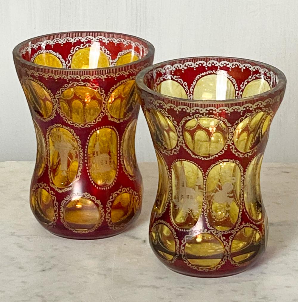 Pair Moser Amber Cut To Clear Vases (1 of 3)