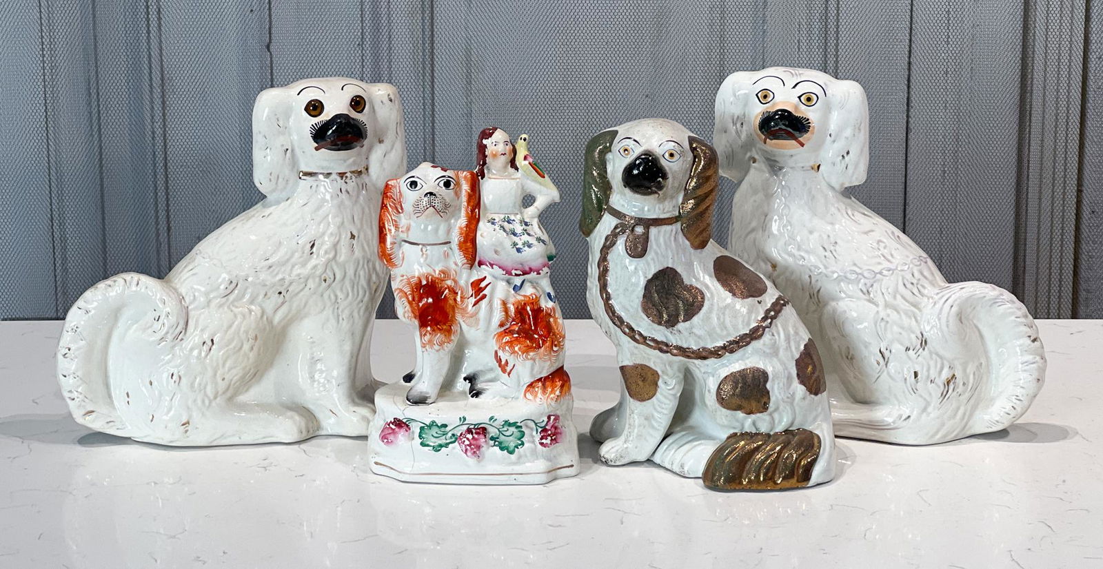 Four Staffordshire Pottery Spaniels (1 of 12)