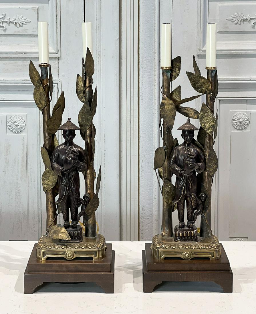 Pair Bronze Gardener Figure Table Lamps (1 of 7)