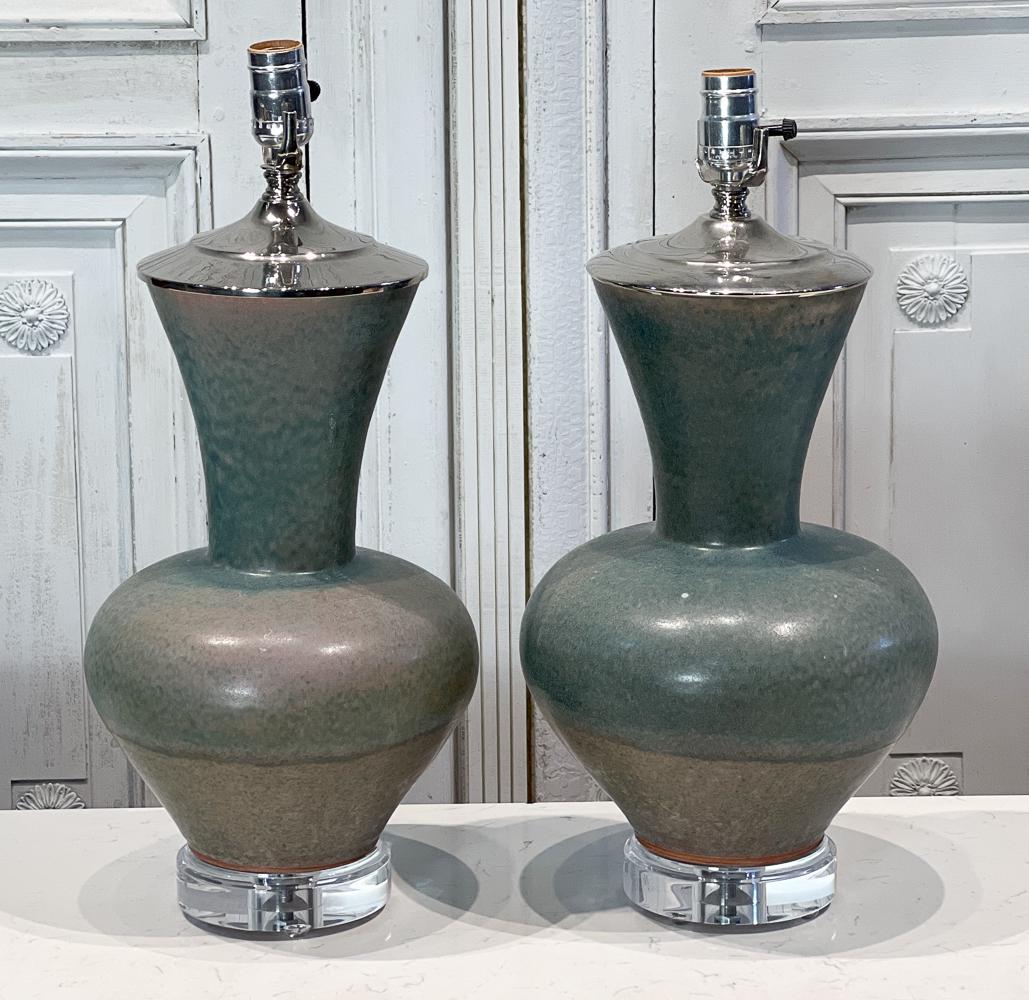 Pair Chinese Earthenware Vase Table Lamps (1 of 7)