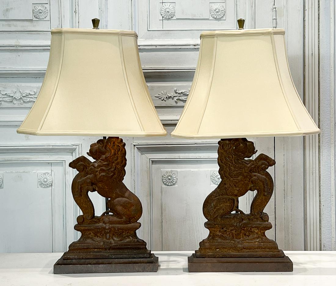 Pair Cast Iron Lion Door Stop Table Lamps (1 of 9)
