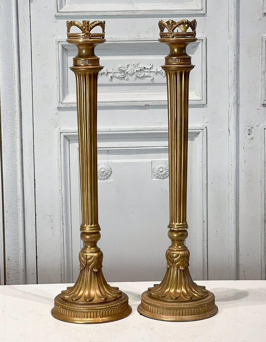 Pair Large Gilt Bronze Pricket Candle Sticks (1 of 8)