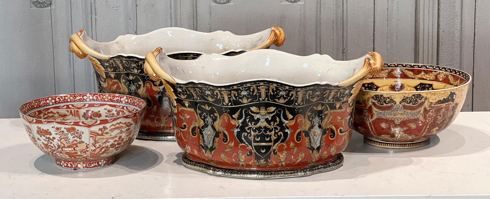 Versace Style Ceramic Planter Pair And Two Bowls (1 of 17)