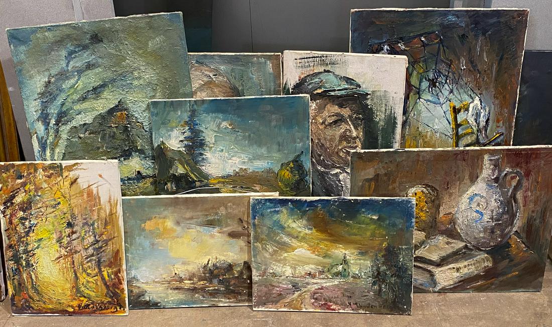 Group Of Ten Small Oil On Canvas Paintings (1 of 2)