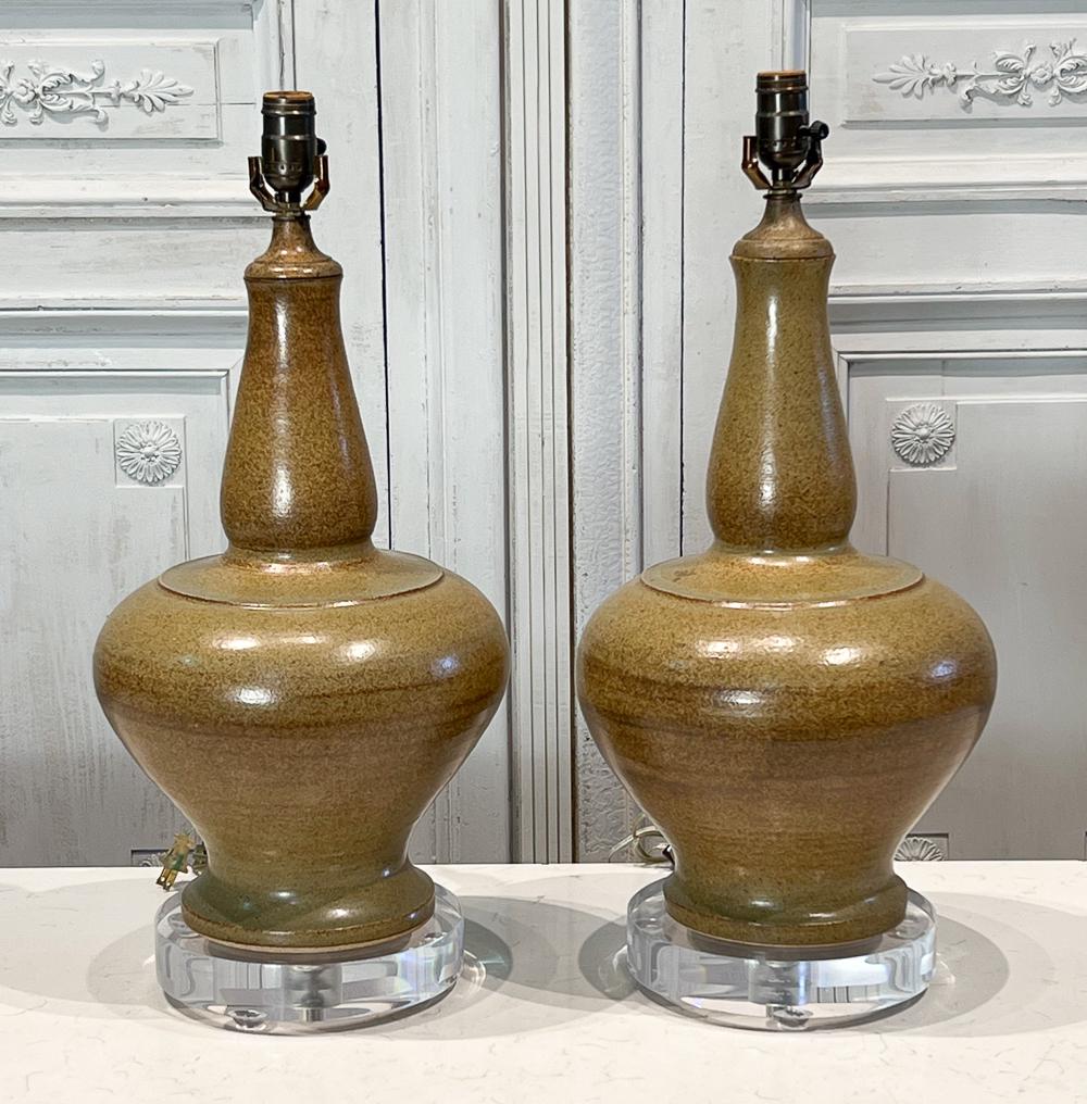 Pair Earthenware Mallet Form Vase Table Lamps (1 of 7)