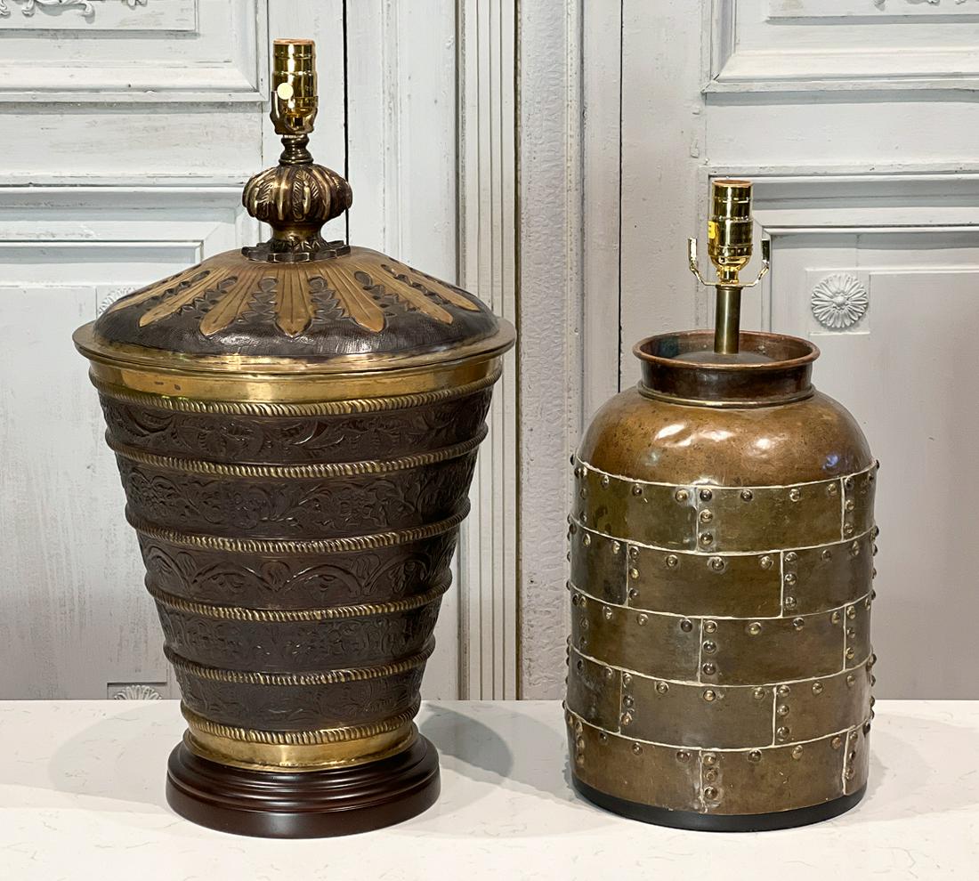 Two Indian Hammered Brass Table Lamps (1 of 7)