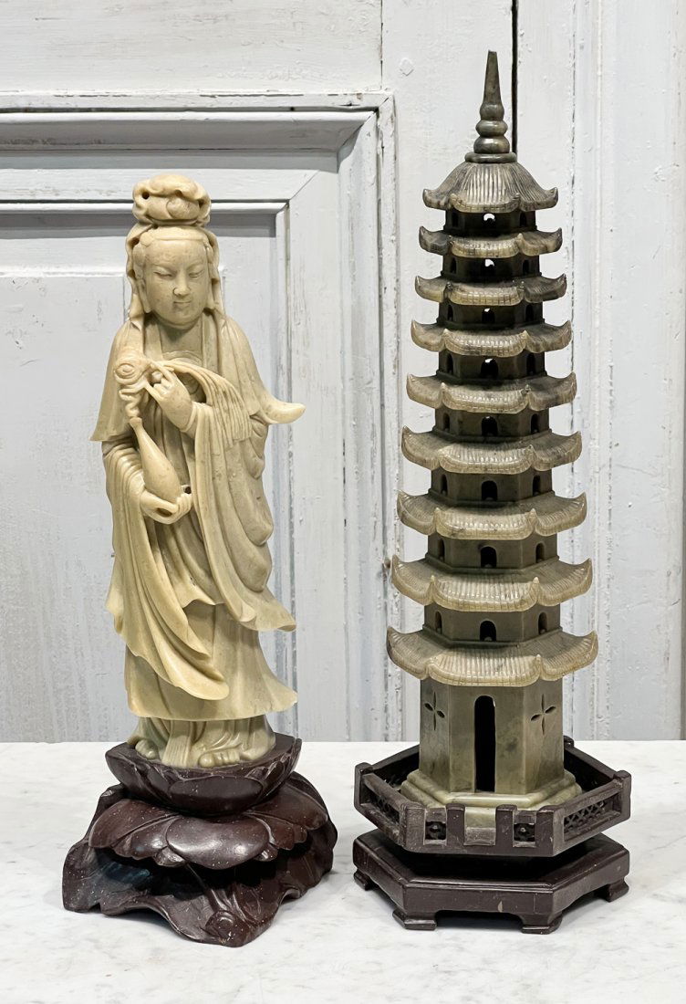 Chinese Soapstone Pagoda and Guan Yin Figure (1 of 15)