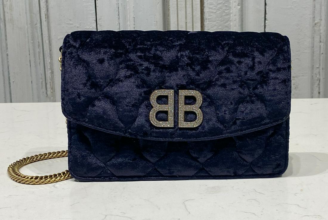 Balenciaga Navy Velvet BB Wallet On Chain Bag (1 of 9)